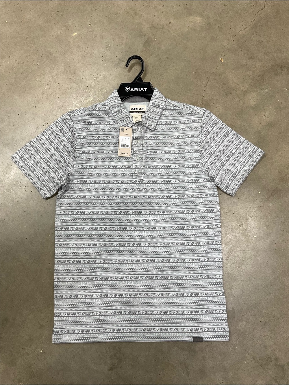 Ariat White & Light Gray Striped Short-Sleeve Polo